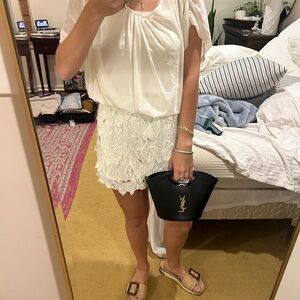 Vivienne Tam white sheath dress with appliqué skirt- size large